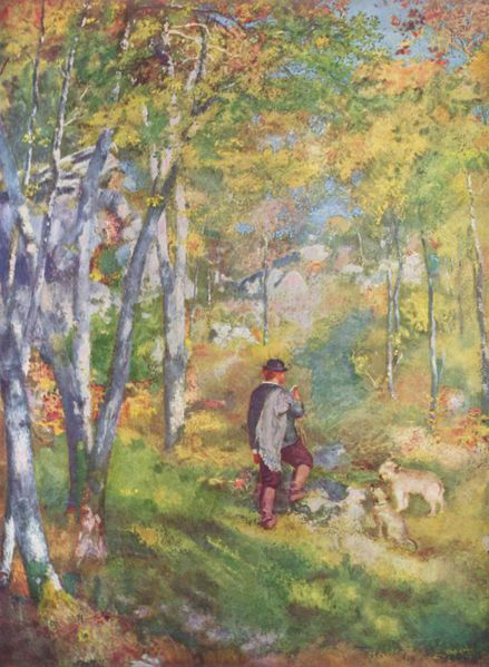 Jules le Caur et ses chiens dans la foret de Fontainebleau